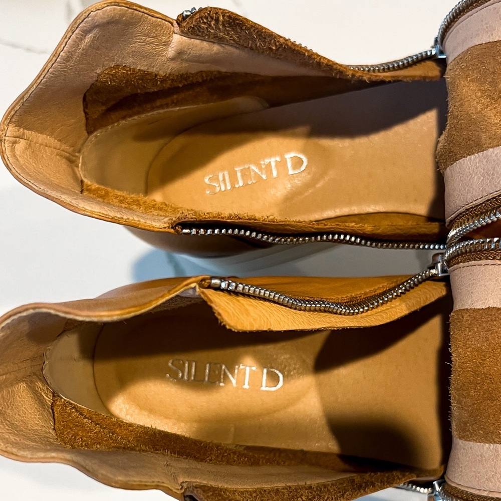 Anthropologie Silent D Nene Tan White Leather Ankle Wedge Boot EU 38 US 7 7.5 - Picture 13 of 16